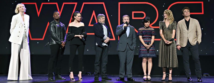 Rian Johnson and the Star Wars cast at D23